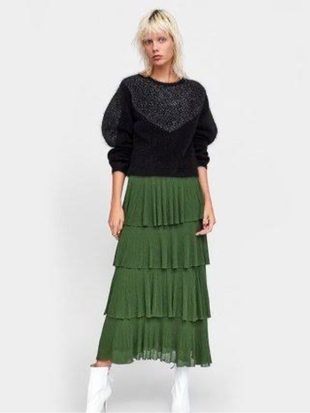 Zara green tiered skirt